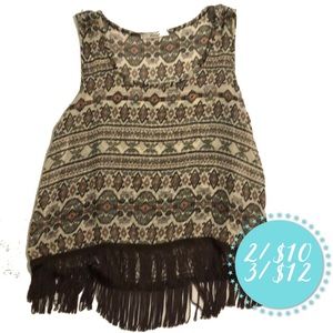 🎉HP🎉Papaya sheer tribal print fringe tank